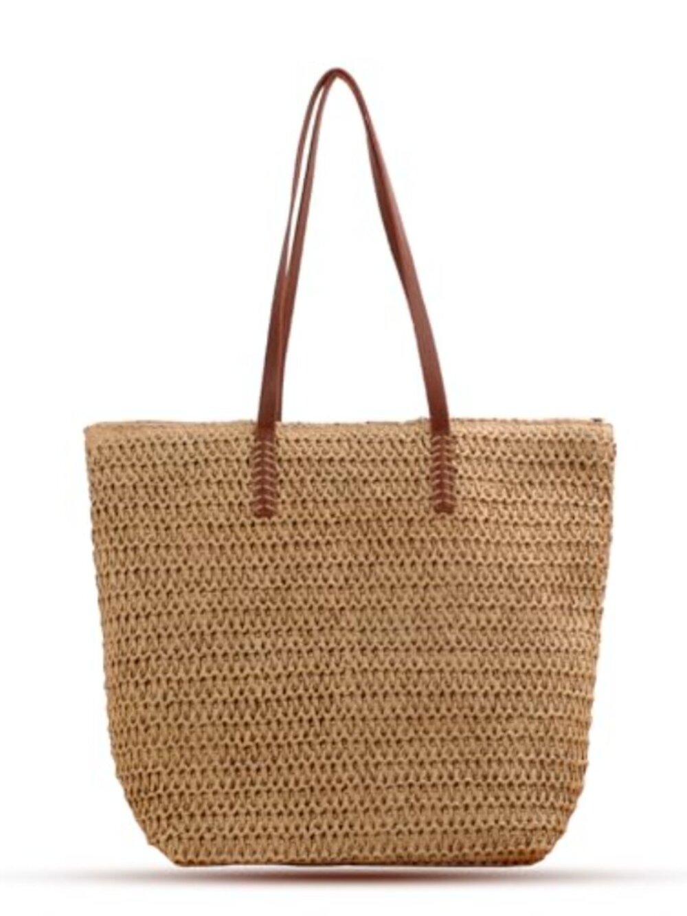 Handwoven Straw Tote Bag, Summer Beach Shoulder Bag, Large Capacity, Zip